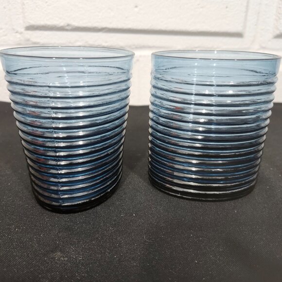 Vintage Set of 6 The Cellar Blue Ribbed Drinking Glasses - Picture 8 of 10